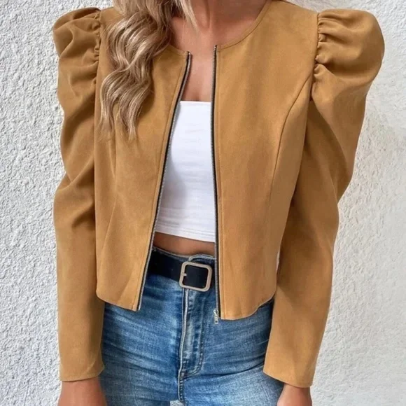 Luxe Puff Sleeve Zip up Jacket - Picture 6 of 15